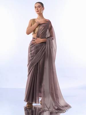 Metallic Solid Saree With Sequin Blousepiece 1