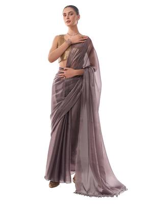 Metallic Solid Saree With Sequin Blousepiece 2