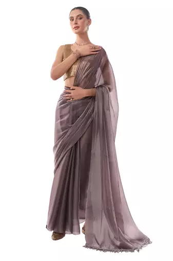 Metallic Solid Saree With Sequin Blousepiece
