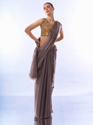 Metallic Solid Saree With Sequin Blousepiece 3