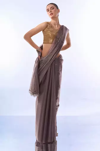 Metallic Solid Saree With Sequin Blousepiece