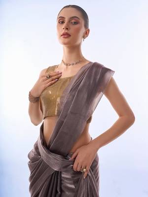 Metallic Solid Saree With Sequin Blousepiece 4