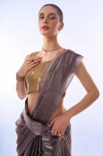 Metallic Solid Saree With Sequin Blousepiece