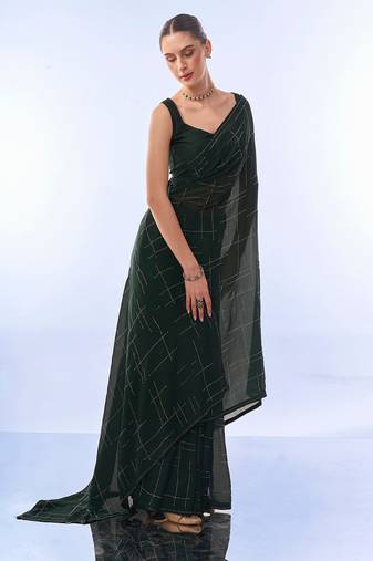 Beads & Stones Embellished Satin Chiffon Saree