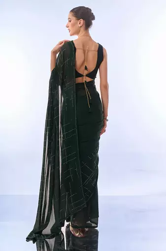 Beads & Stones Embellished Satin Chiffon Saree