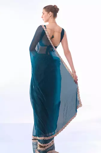 Beads & Stones Embellished Satin Shimmer Saree