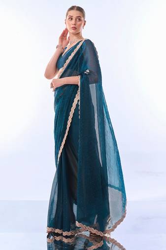 Beads & Stones Embellished Satin Shimmer Saree