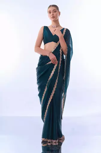 Beads & Stones Embellished Satin Shimmer Saree