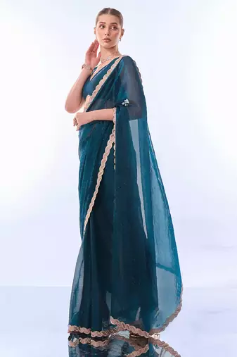 Beads & Stones Embellished Satin Shimmer Saree