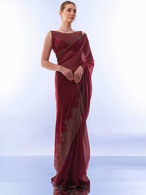 Beads & Stones Embellished Organza Saree 3