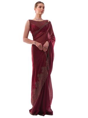 Beads & Stones Embellished Organza Saree 4