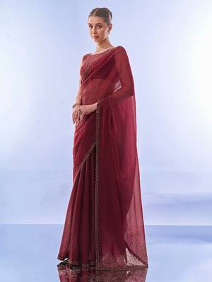 Beads & Stones Embellished Organza Saree 5