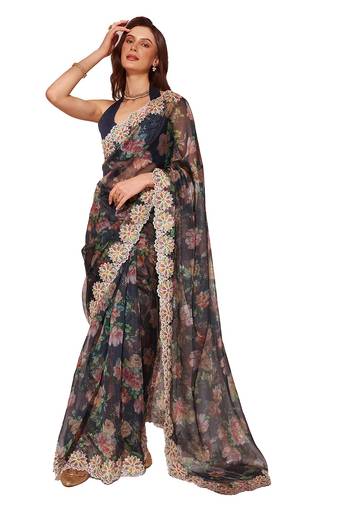 Floral Woven Embellished Tissue Organza Saree