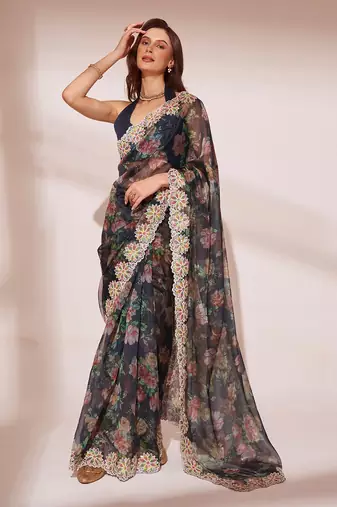 Floral Woven Embellished Tissue Organza Saree