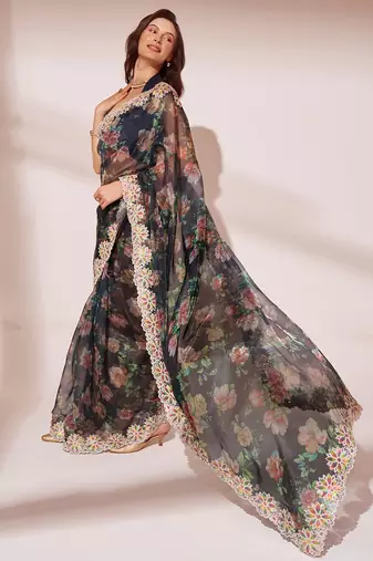 Floral Woven Embellished Tissue Organza Saree