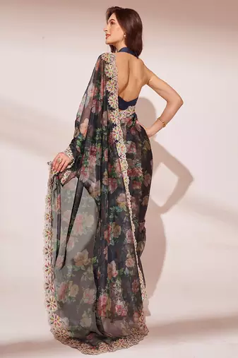 Floral Woven Embellished Tissue Organza Saree