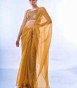 Mustard Solid Shimmer Chiffon Saree
