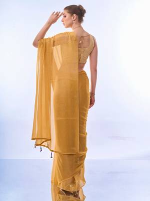 Mustard Solid Shimmer Chiffon Saree 4
