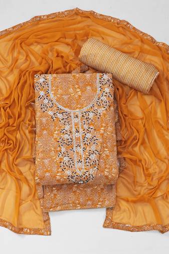Multicolor cotton beads work unstitched suit with nazneen dupatta (unstitched 3 piece dress material)
