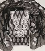 Black cotton embroidery unstitched suit with nazneen dupatta (unstitched 3 piece dress material)