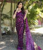 Koram Purple Bandhej Silk With Bandhej Border With Zari Weaving Pallu Saree With Blouse For Women 