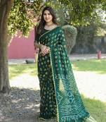 Koram Green Bandhej Silk With Bandhej Border With Zari Weaving Pallu Saree With Blouse For Women 