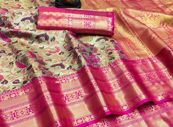 Koram Light Green Pure Kanjivaram Soft Silk Weaving Borders Havy Design Saree With Blouse For Women 3