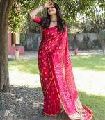 Koram Pink Bandhej Silk With Bandhej Border With Zari Weaving Pallu Saree With Blouse For Women 