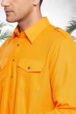 Men's yellow cotton blend pathani suit set 4