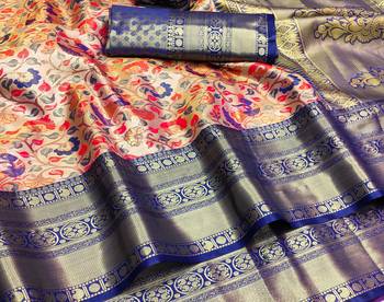 Koram Peach Pure Kanjivaram Soft Silk Weaving Borders Havy Design Saree With Blouse For Women 3