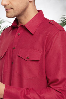Men's maroon cotton blend pathani suit set 2