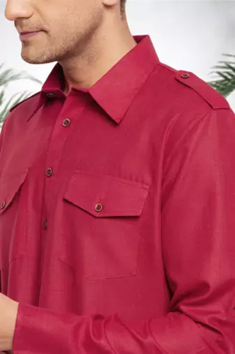 Men's maroon cotton blend pathani suit set