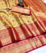 Koram Golden Pure Kanjivaram Soft Silk Weaving Borders Havy Design Saree With Blouse For Women