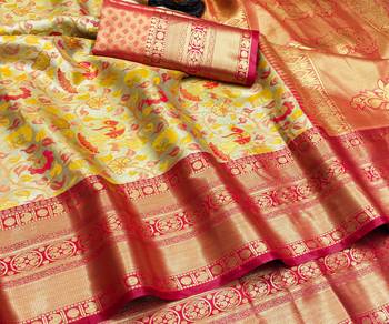 Koram Golden Pure Kanjivaram Soft Silk Weaving Borders Havy Design Saree With Blouse For Women 3