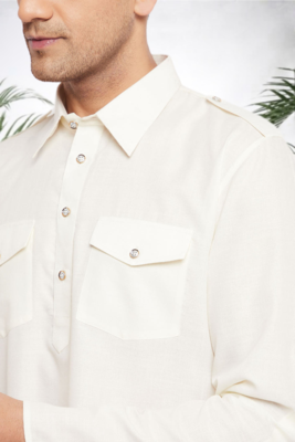 Men's white cotton blend pathani suit set 2