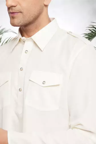 Men's white cotton blend pathani suit set