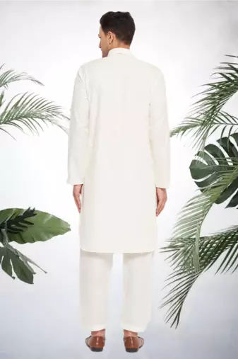 Men's white cotton blend pathani suit set
