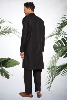 Men's black cotton blend pathani suit set 2