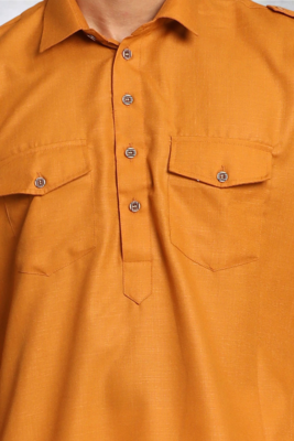 Men's yellow cotton blend pathani suit set 3