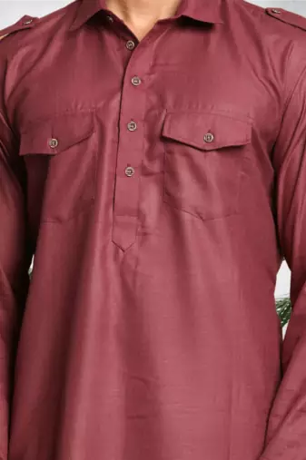 Men's maroon cotton blend pathani suit set
