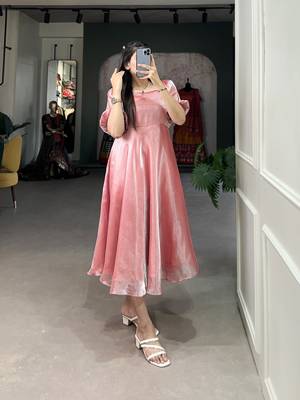  Women's Burberry Silk Flared Midi Stylish Western Dress 1