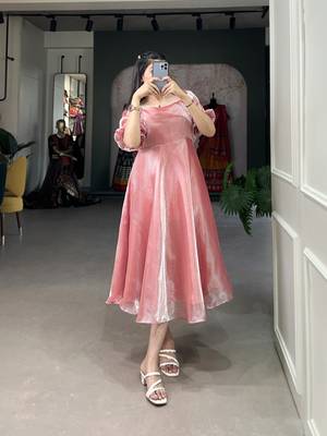  Women's Burberry Silk Flared Midi Stylish Western Dress 5