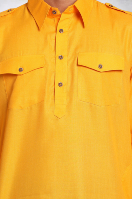 Men's yellow cotton blend pathani suit set 2