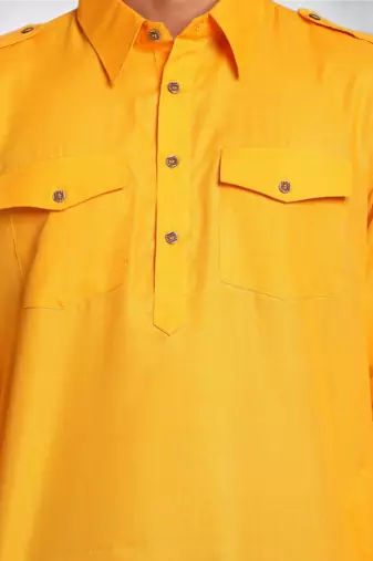 Men's yellow cotton blend pathani suit set