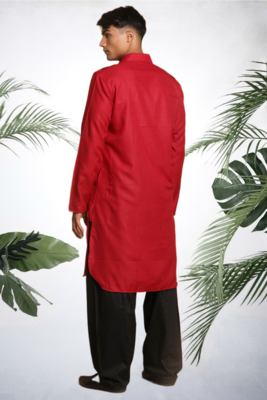 Men's red cotton blend pathani suit set 3