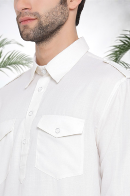 Men's white cotton blend pathani suit set 4