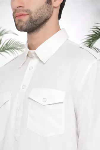 Men's white cotton blend pathani suit set