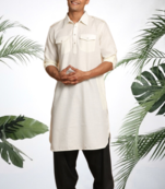 Men's cream cotton blend pathani suit set