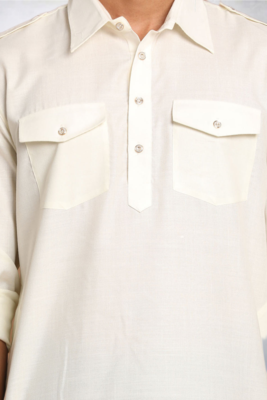 Men's cream cotton blend pathani suit set 2