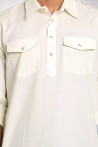 Men's cream cotton blend pathani suit set